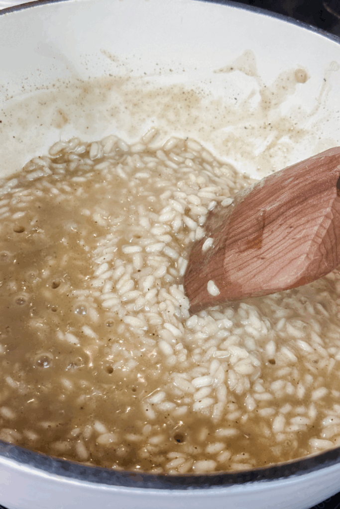 broth cooking down in risotto
