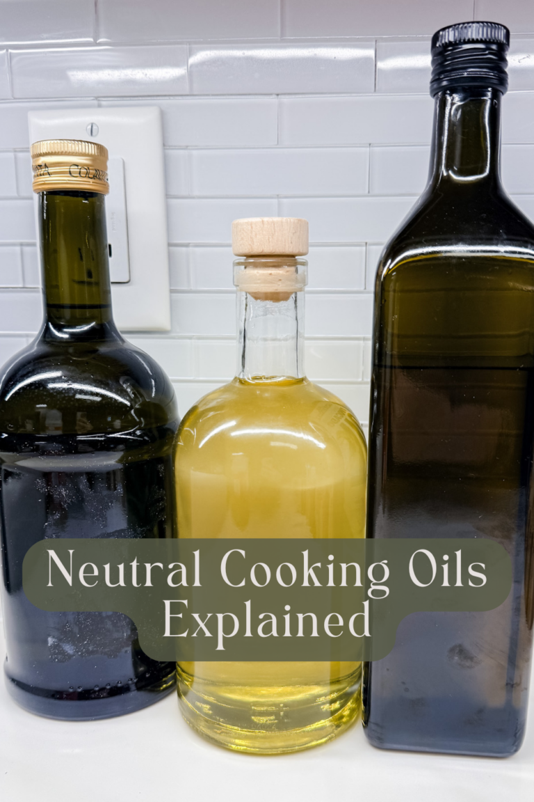 Neutral cooking oils explained with bottles of avocado oil, olive oil, and peanut oil