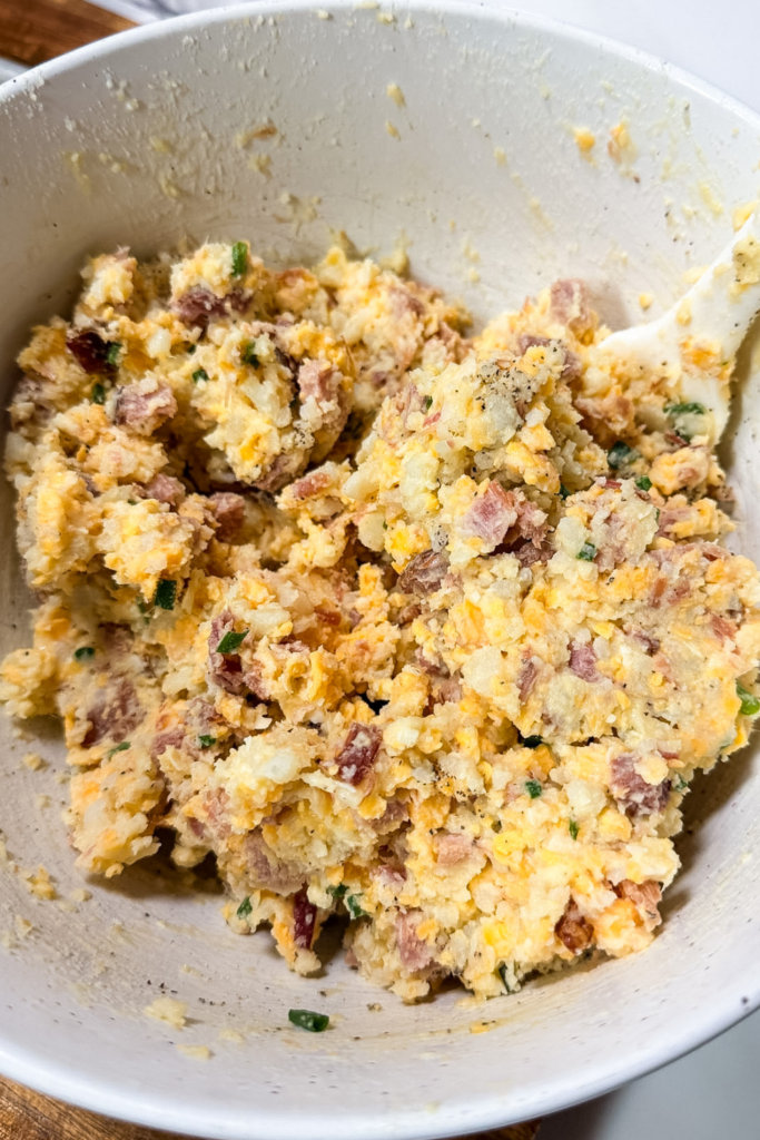 Fully mixed ham and potato croquette filling